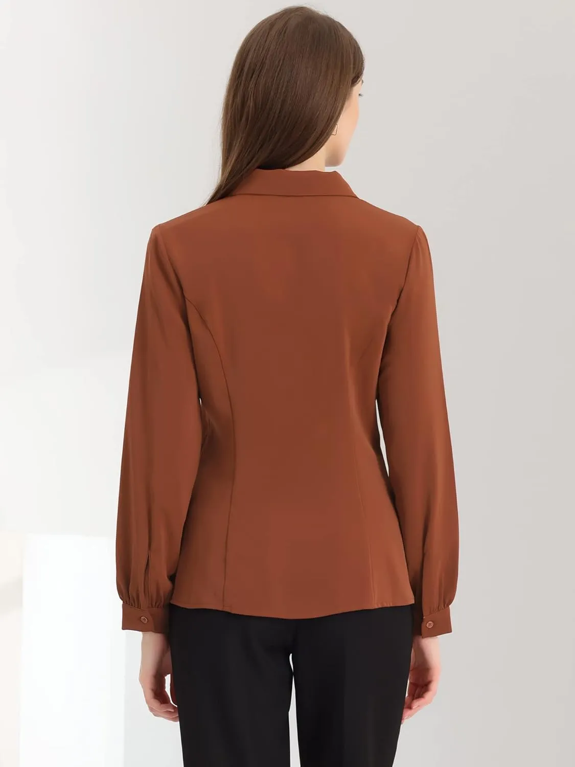 Allegra K Women's Button Up Shirt Business Casual Career Peter Pan Collar Long Bishop Sleeve Blouse
