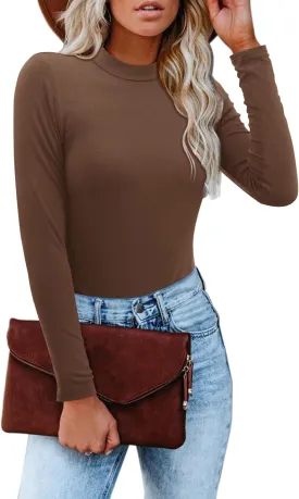 Amoretu Womens Mock Turtleneck Tops Long Sleeve Fitted Shirt Business Casual Work Blouses