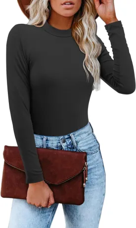 Amoretu Womens Mock Turtleneck Tops Long Sleeve Fitted Shirt Business Casual Work Blouses