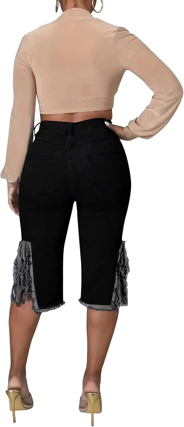 BestGirl Women's Ripped-Denim Hole Washed Distressed Mid Rise Stretchy Short Jeans
