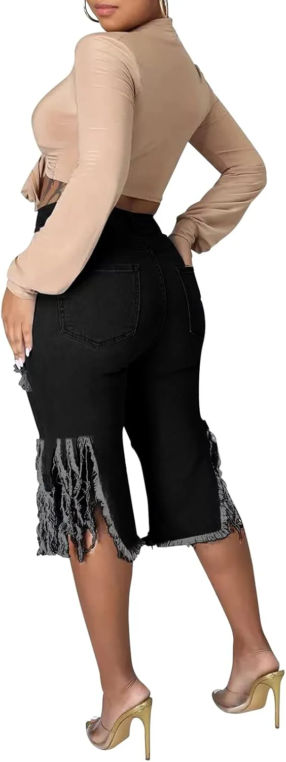 BestGirl Women's Ripped-Denim Hole Washed Distressed Mid Rise Stretchy Short Jeans