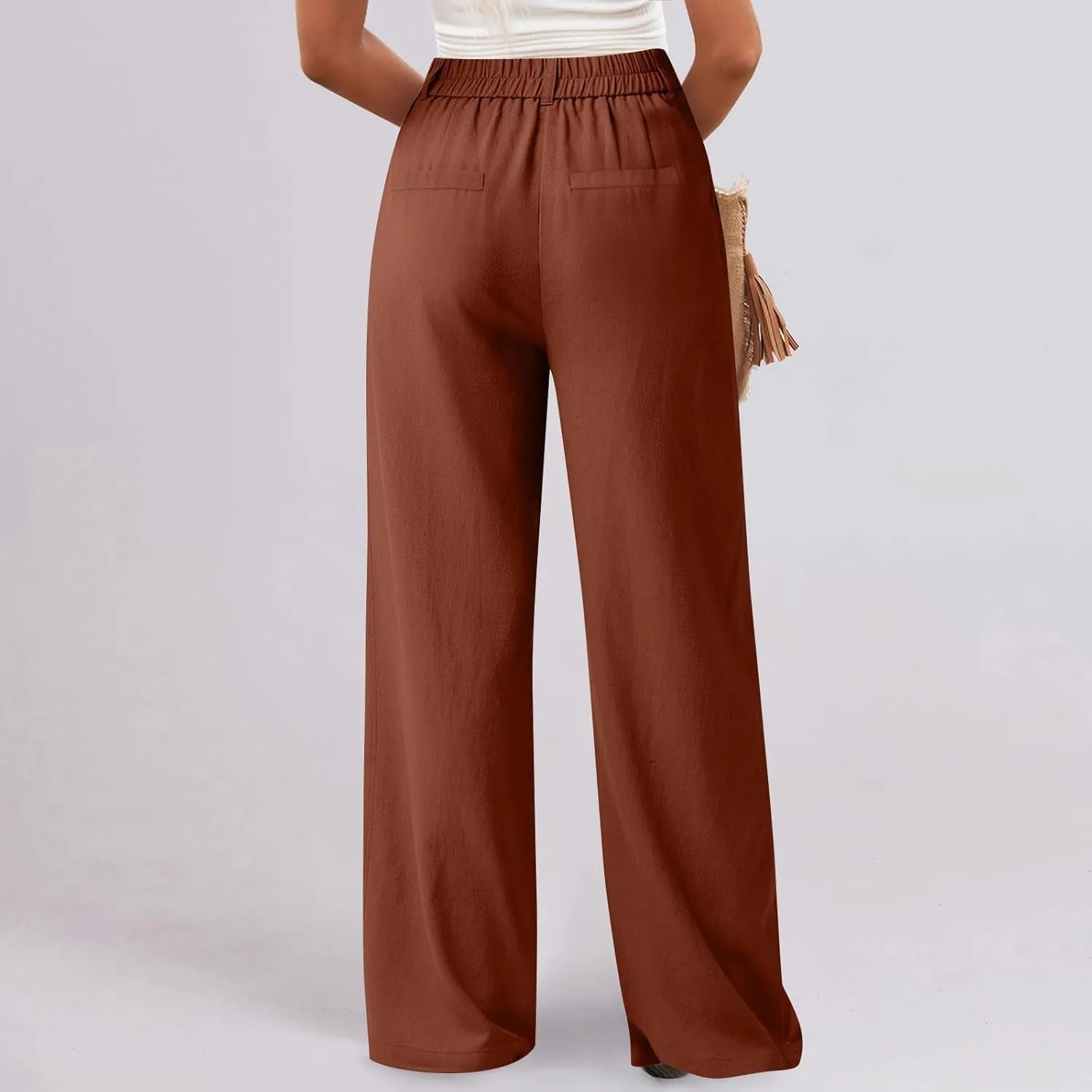 Casual Suit Pants for Women Button Stretch High Waisted Pant Dressy Baggy Solid Color Straight Leg Trousers for Work