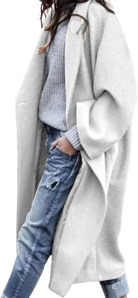 CHARTOU Women's Oversized Notched Collar Wool Blend Single Breast Midi Long Trench Coat