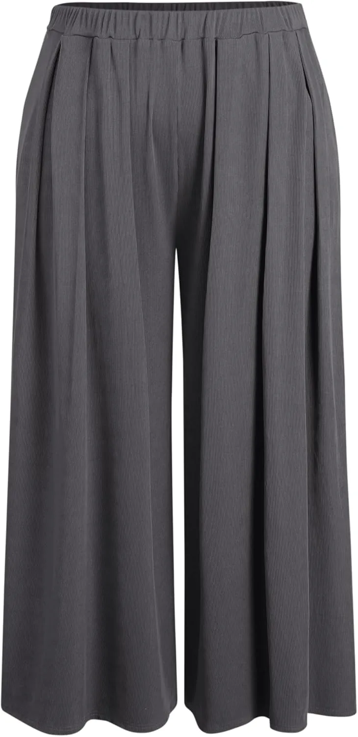 CIDER Womens Plus Size Wide Leg Pants Palazzo Flowy Elastic Waist Pants with Pockets