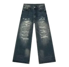 Distressed Navy Desert Wash Baggy Jeans