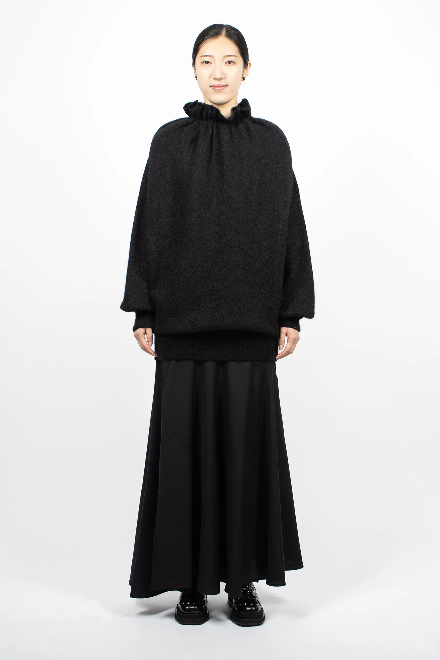 Gathered Pleated Neck Jumper Black