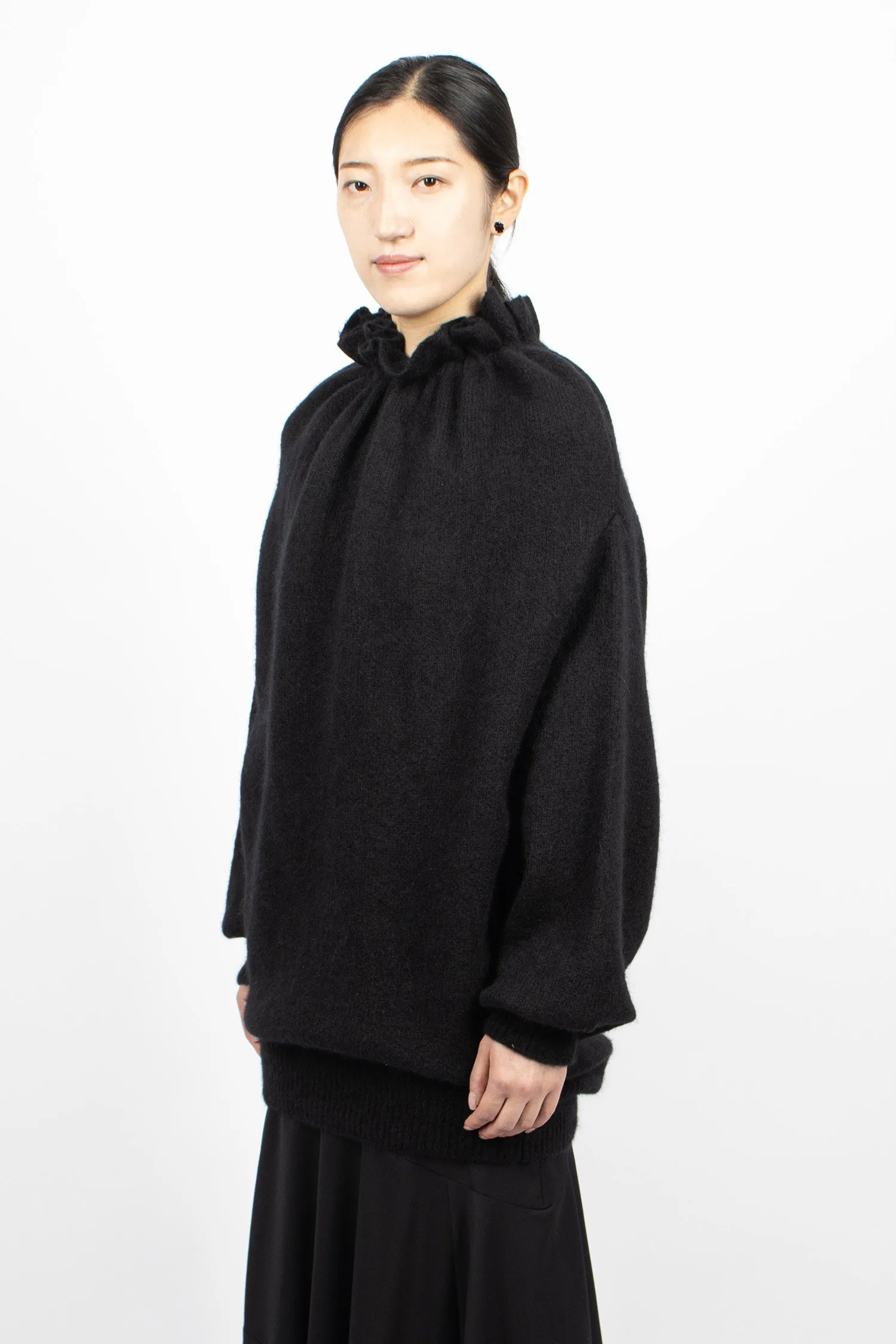 Gathered Pleated Neck Jumper Black