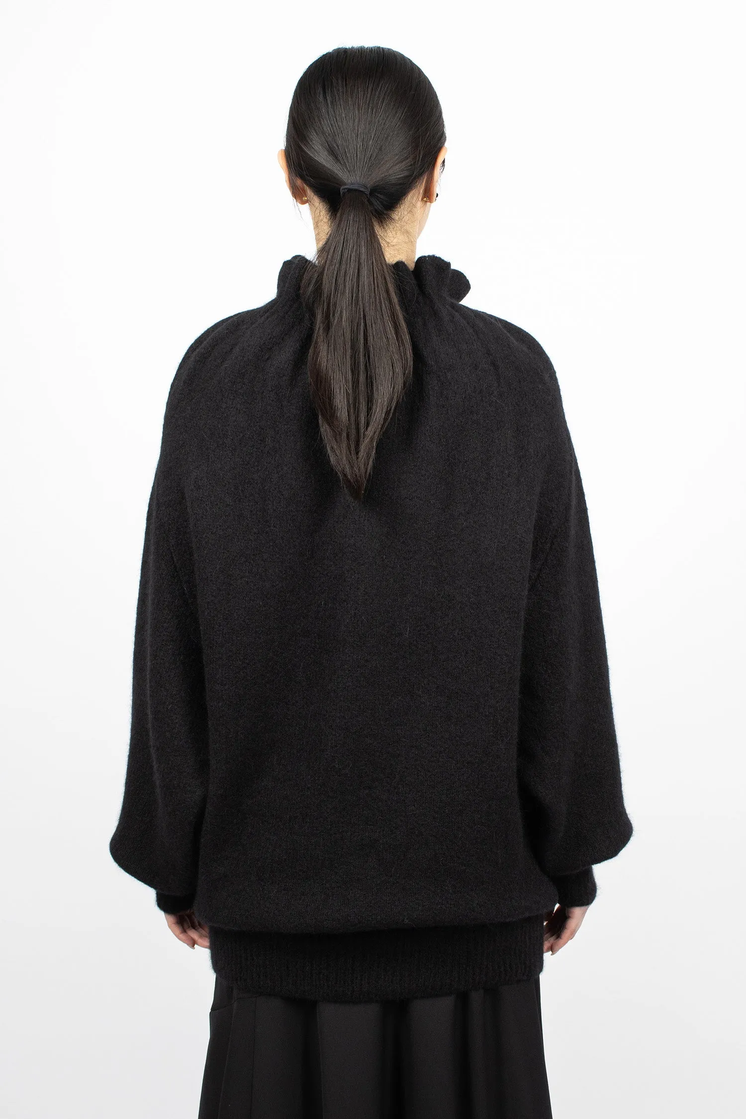 Gathered Pleated Neck Jumper Black