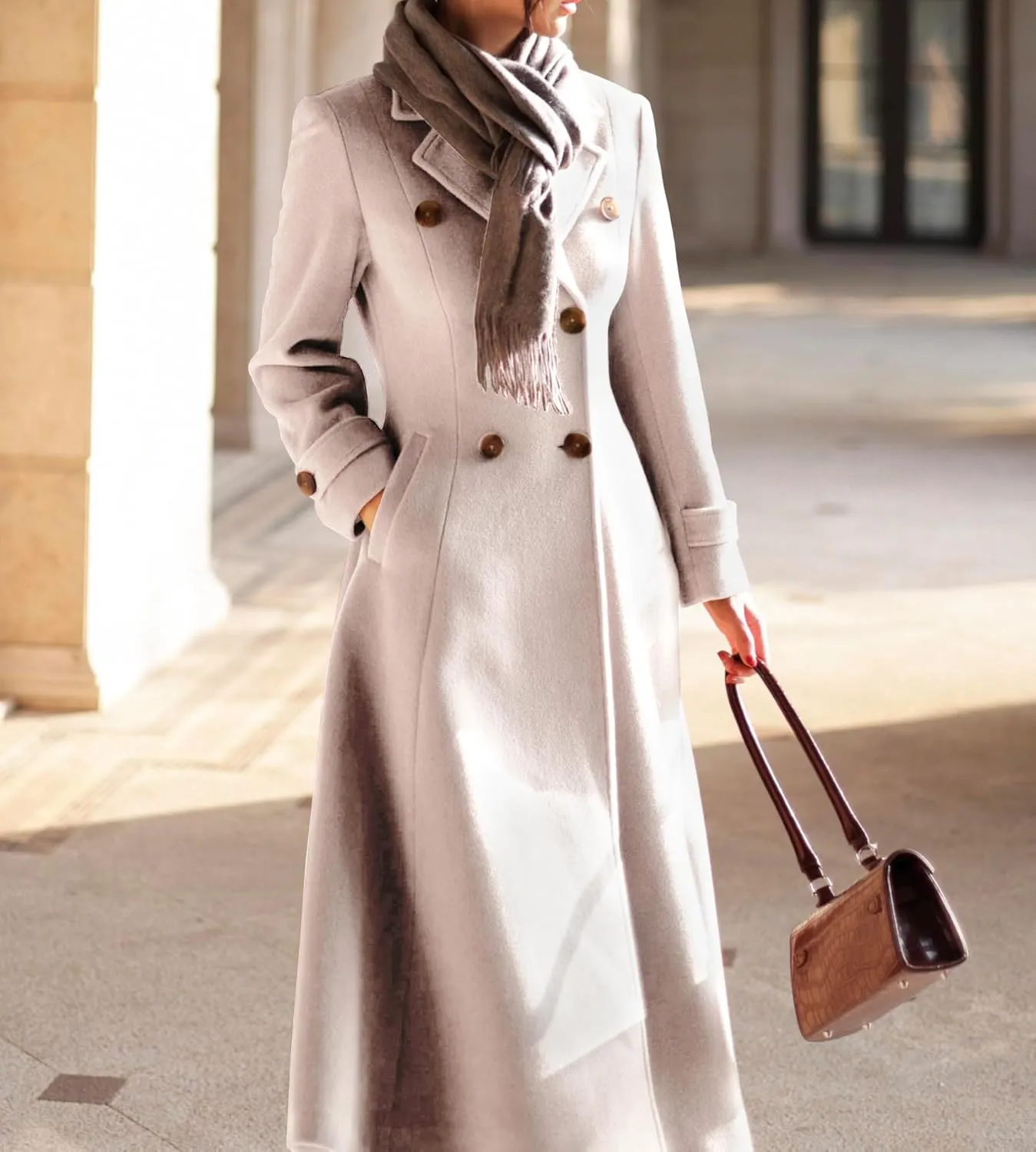 IDEALSANXUN Womens Long Wool Coat Fall Winter Double Breasted Trench Coat Peacoat Jackets