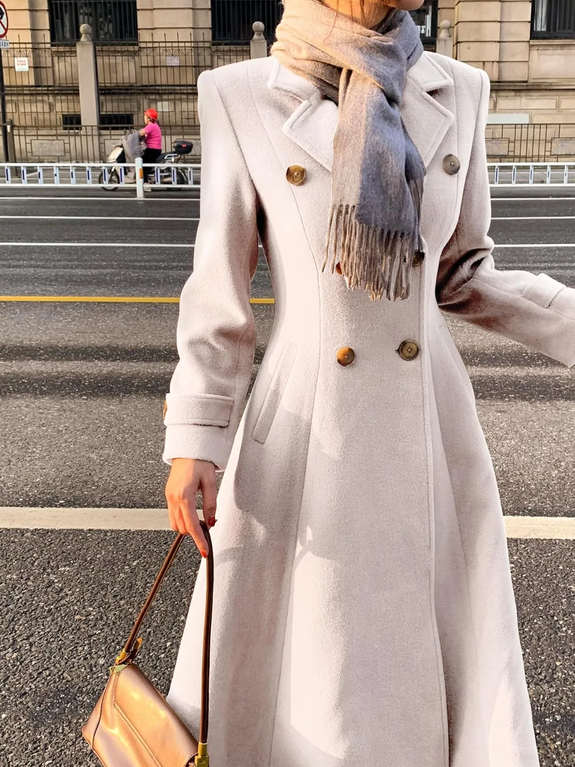 IDEALSANXUN Womens Long Wool Coat Fall Winter Double Breasted Trench Coat Peacoat Jackets