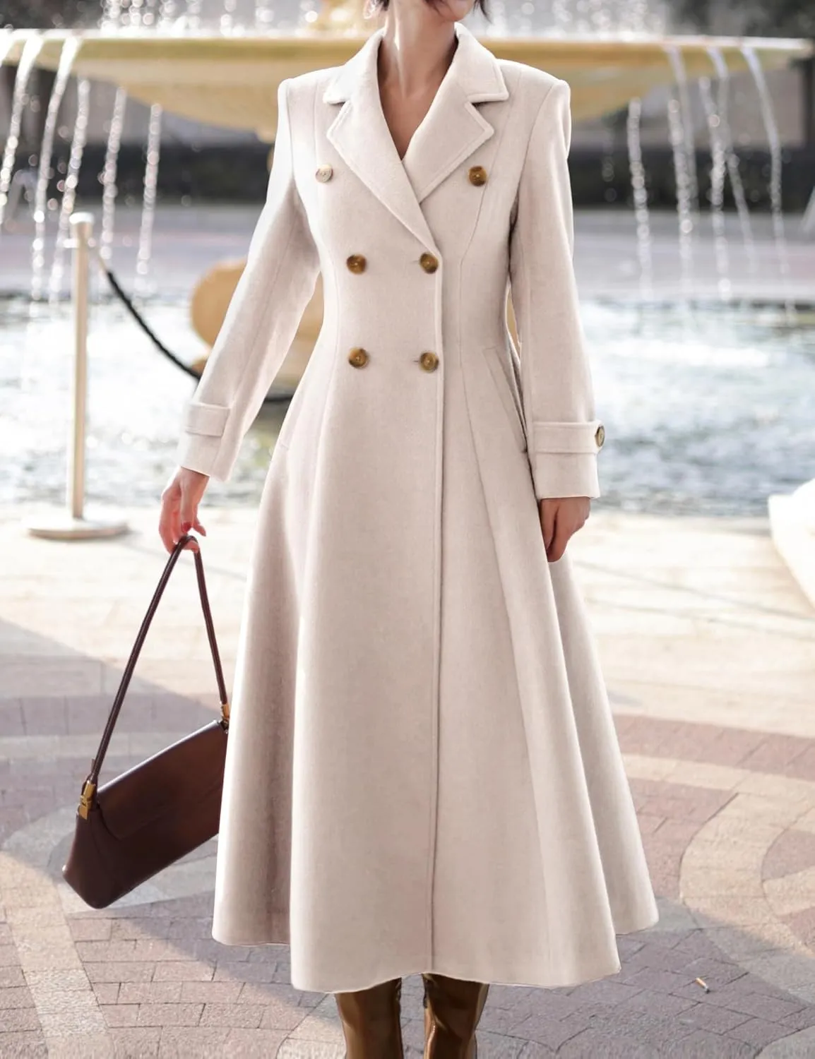 IDEALSANXUN Womens Long Wool Coat Fall Winter Double Breasted Trench Coat Peacoat Jackets