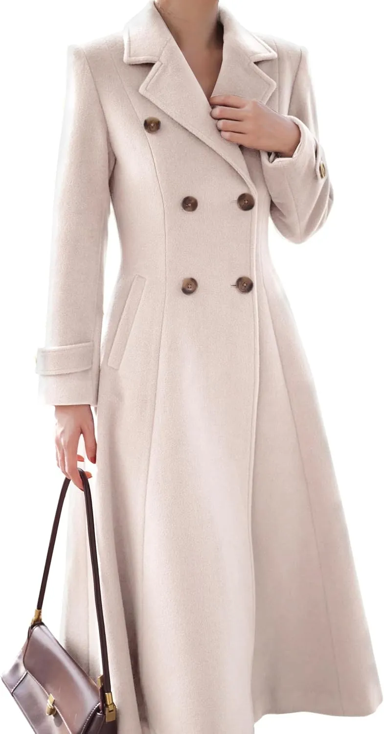 IDEALSANXUN Womens Long Wool Coat Fall Winter Double Breasted Trench Coat Peacoat Jackets