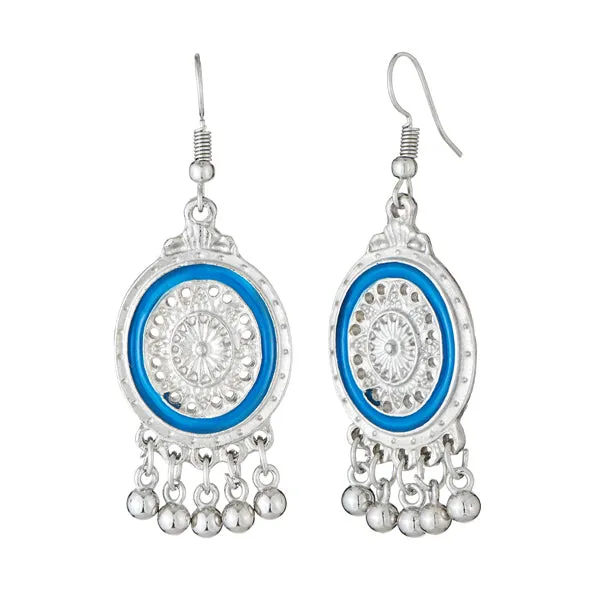 Jeweljunk Blue Meenakari Rhodium Plated Afghnai Earrings