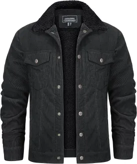 KEFITEVD Men's Corduroy Jacket Sherpa Lined Fleece Trucker Jackets Cotton Turn-down Collar Jacket Warm Winter Coat