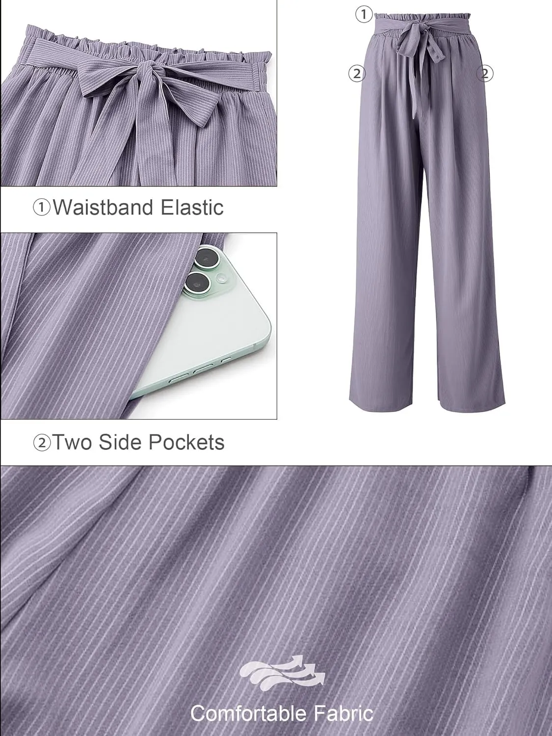 KORSIS Women's Pants Wide Leg Lounge High Waisted Causal Flowy Work Elastic Trousers with Pockets