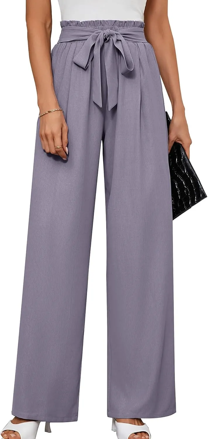 KORSIS Women's Pants Wide Leg Lounge High Waisted Causal Flowy Work Elastic Trousers with Pockets