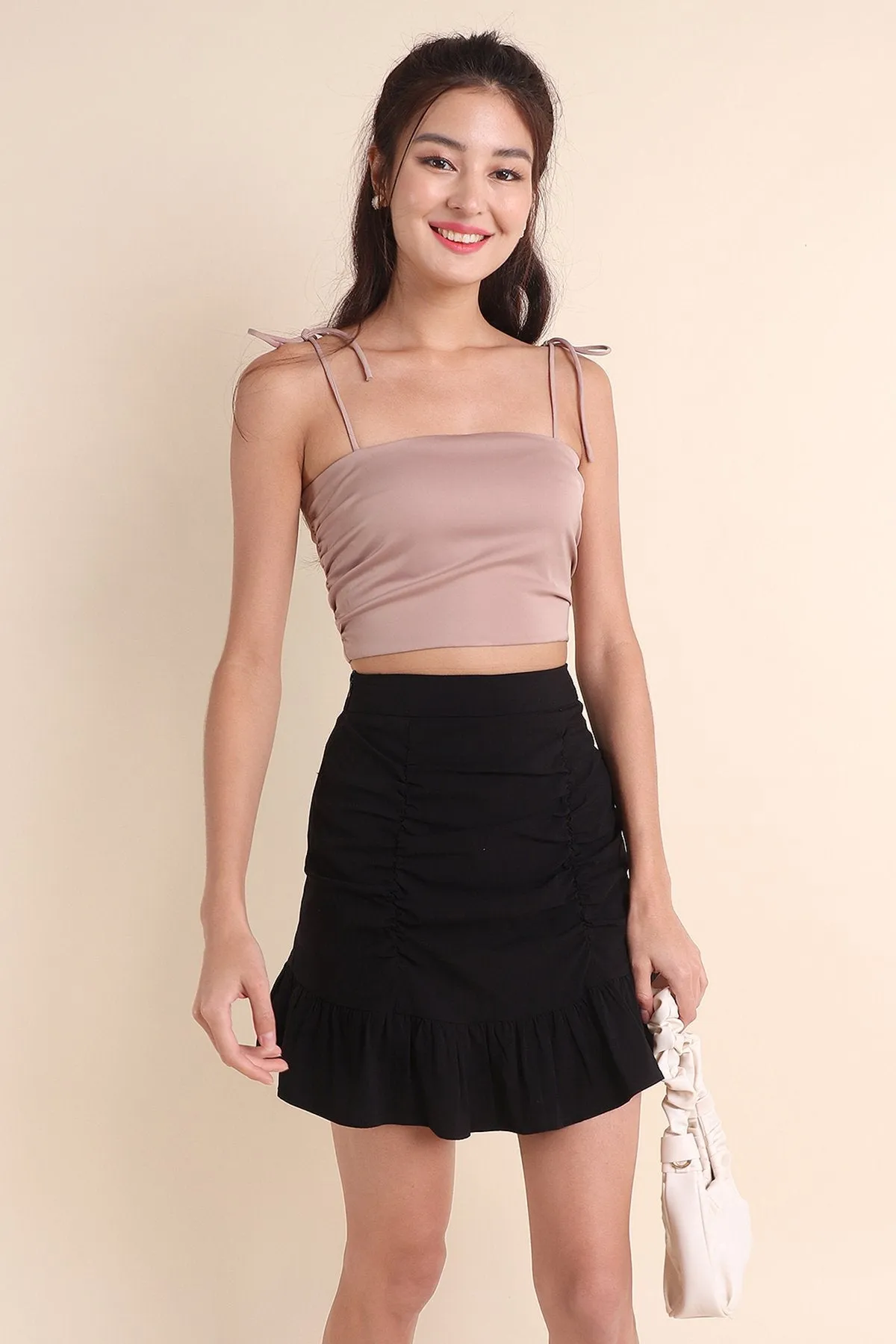 MADEBYNM COSETTE RUCHED SKORTS IN BLACK [XXS/XS/S/M/L]