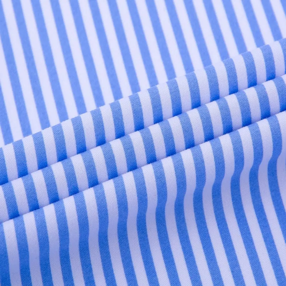 Men's Long Sleeve Dress Shirts Casual Business Vertical Striped Button Down Slim Fit Shirts