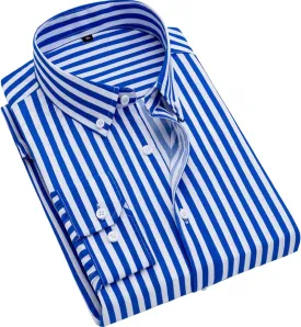 Men's Long Sleeve Dress Shirts Casual Business Vertical Striped Button Down Slim Fit Shirts