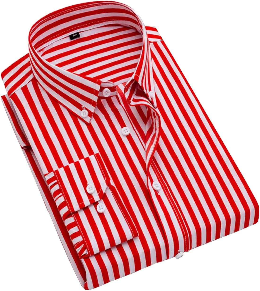 Men's Long Sleeve Dress Shirts Casual Business Vertical Striped Button Down Slim Fit Shirts