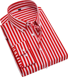 Men's Long Sleeve Dress Shirts Casual Business Vertical Striped Button Down Slim Fit Shirts