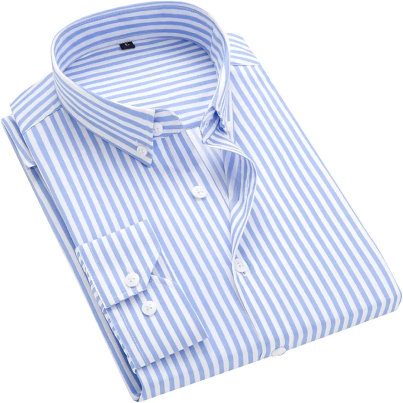 Men's Long Sleeve Dress Shirts Casual Business Vertical Striped Button Down Slim Fit Shirts