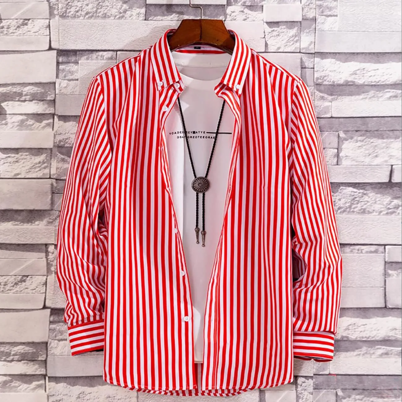 Men's Long Sleeve Dress Shirts Casual Business Vertical Striped Button Down Slim Fit Shirts