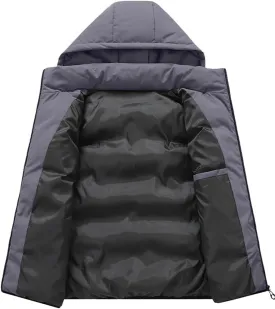 Men's Winter Puffer Vest Removable Hooded Quilted Padded Sleeveless Vest Casual Warm Zip Up Jacket Outerwear