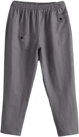 Minibee Women's Elastic Waist Casual Crop Linen Pull On Pants