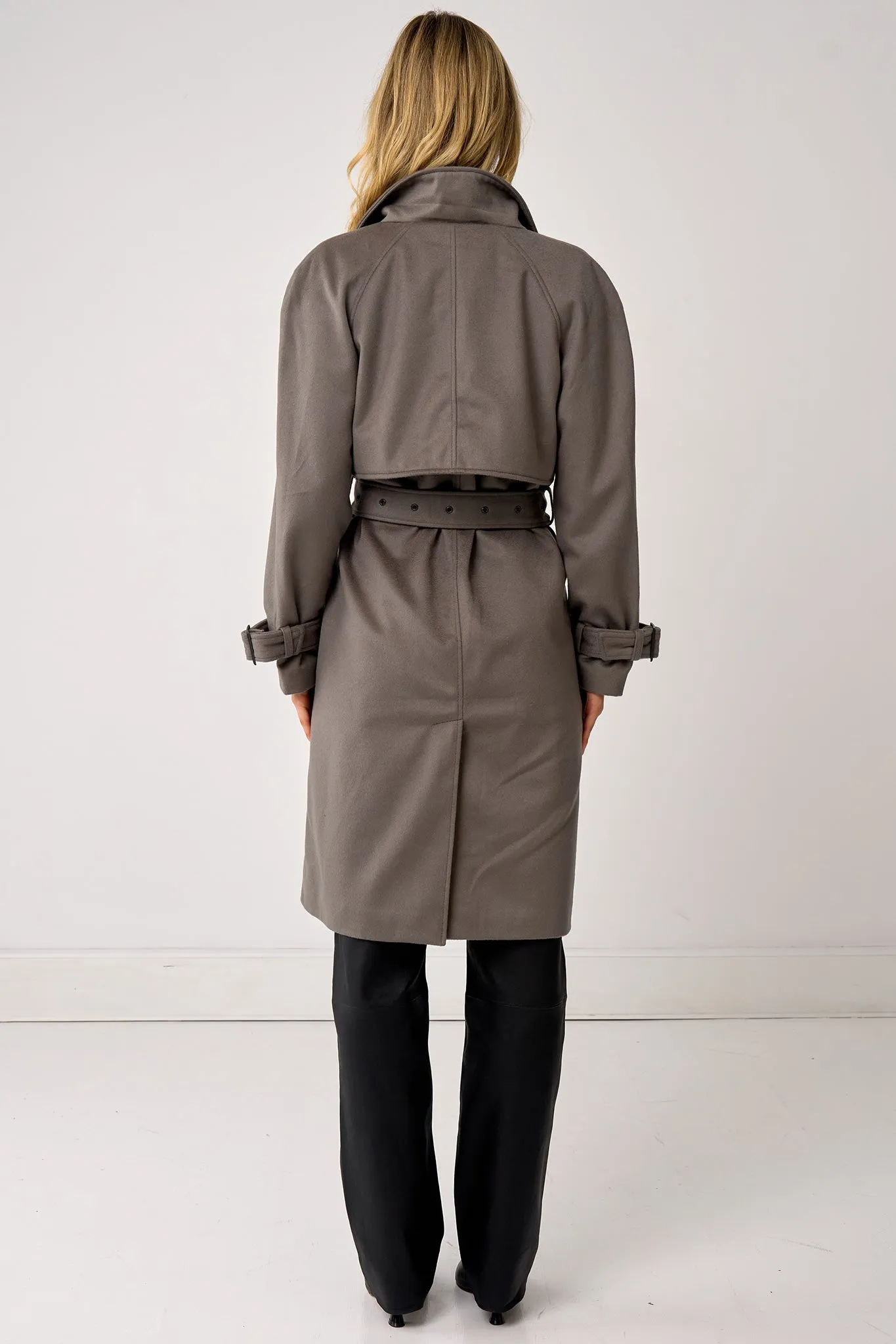 Soho Slouch Leather Trench Grey Wool