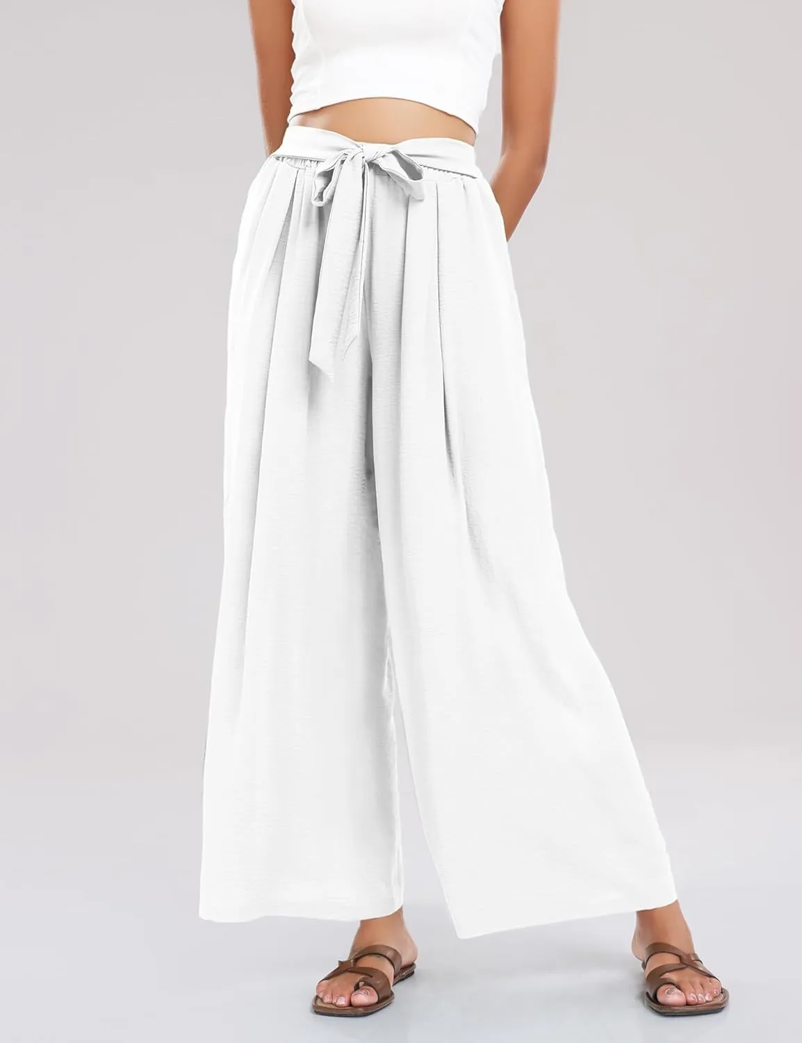 Summe Wide Leg Dress Pants for Women High Waisted Palazzo Casual Work Pants Beach Trousers with Pocket