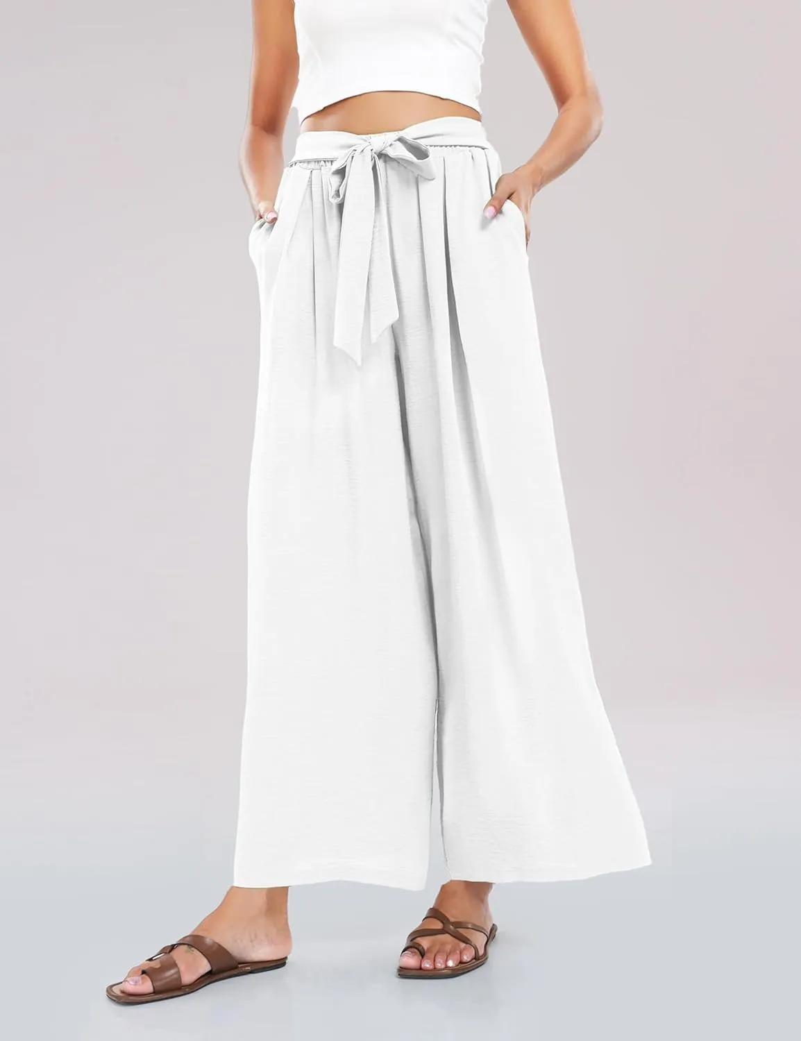 Summe Wide Leg Dress Pants for Women High Waisted Palazzo Casual Work Pants Beach Trousers with Pocket