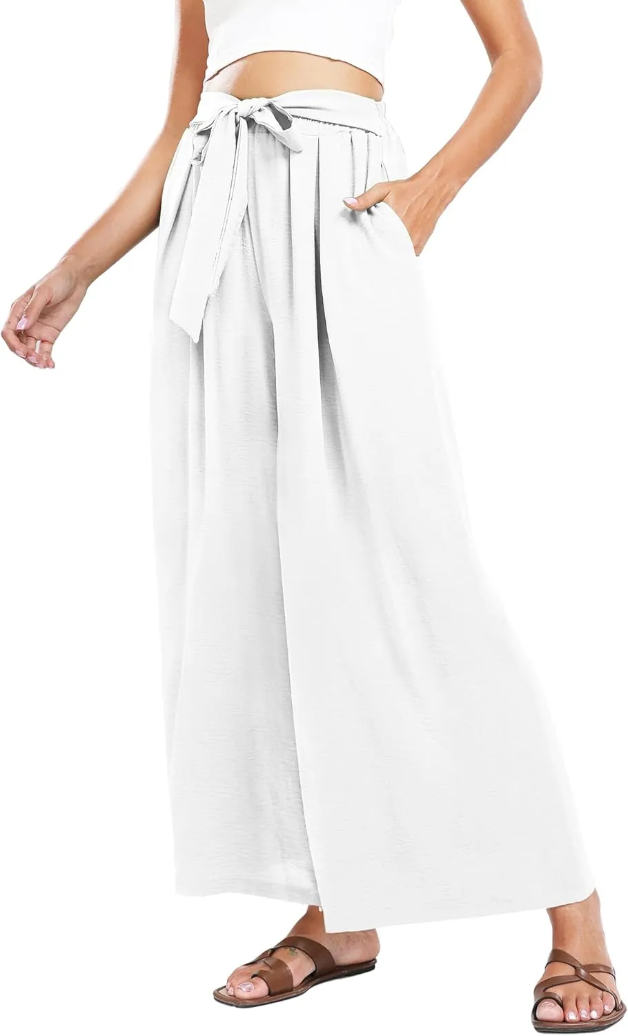 Summe Wide Leg Dress Pants for Women High Waisted Palazzo Casual Work Pants Beach Trousers with Pocket