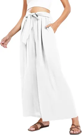 Summe Wide Leg Dress Pants for Women High Waisted Palazzo Casual Work Pants Beach Trousers with Pocket