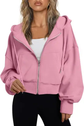 Trendy Queen Hoodies for Women Full Zip Up Cropped Sweatshirts Jackets Casual Comfy Gym Tops Fall Outfits Winter Clothes 2025