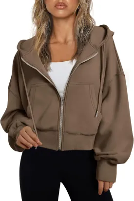 Trendy Queen Hoodies for Women Full Zip Up Cropped Sweatshirts Jackets Casual Comfy Gym Tops Fall Outfits Winter Clothes 2025