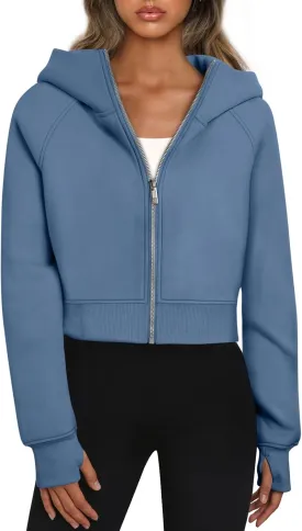 Trendy Queen Womens Zip Up Hoodies Jackets Cropped Sweatshirts Fleece Fall Outfits Casual Comfy Y2k Tops Winter Clothes 2025