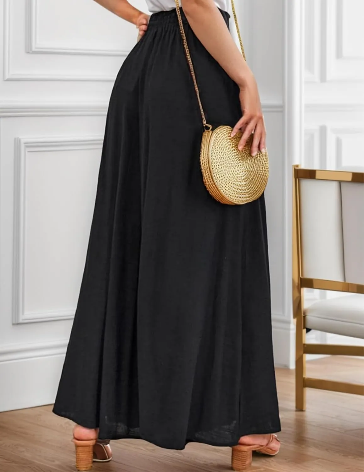 Wide Leg Pants for Women Summer Flowy Pants Elastic Waist with Pockets Palazzo Lounge Pants