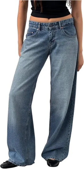 Women Low Waist Baggy Jeans Wide Leg Boyfriend Denim Pants Y2k Casual Vintage Trendy Loose Fit Trousers Streetwear