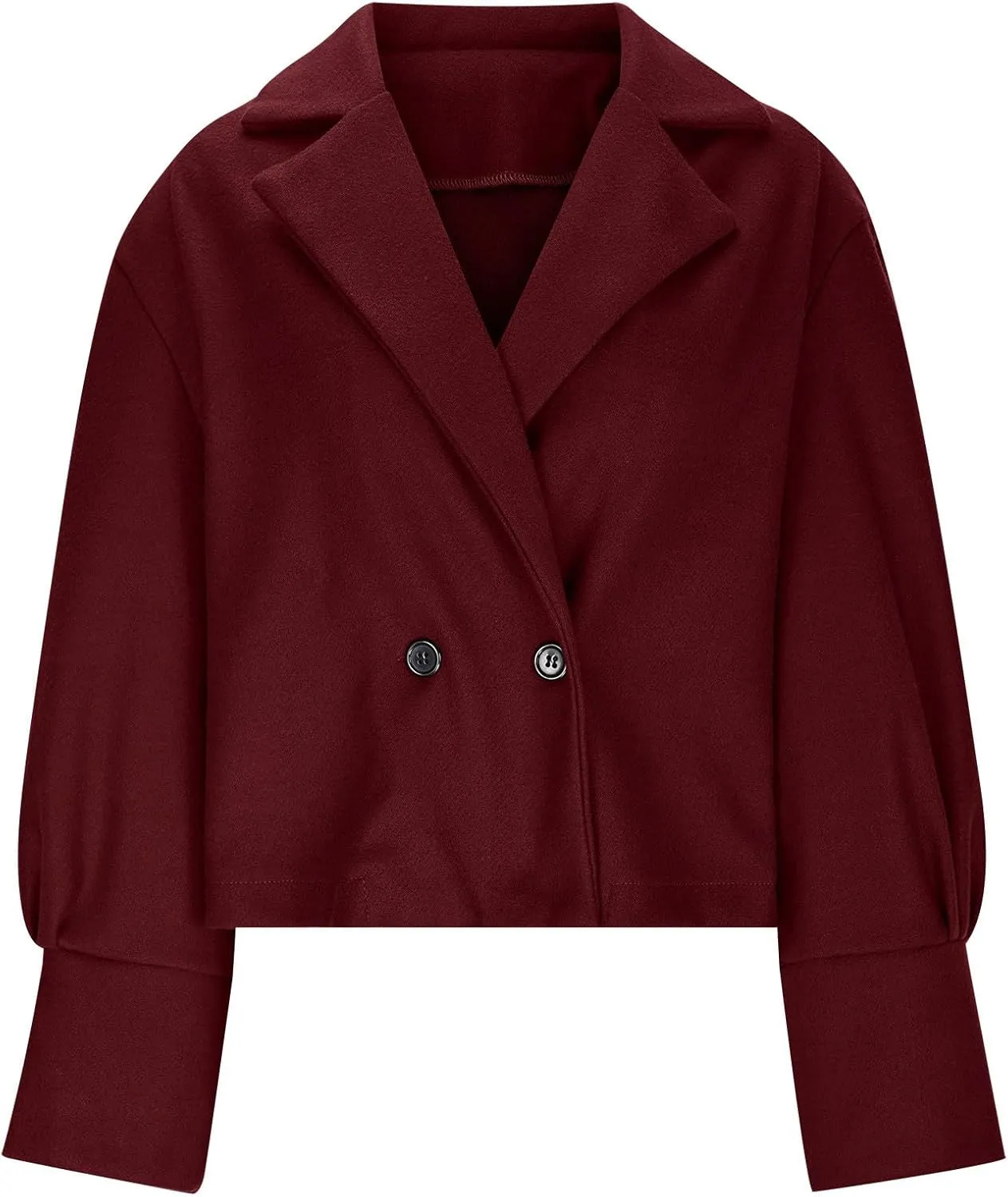 Womens Cropped Coat Wool Blend Long Sleeve Lapel Collar Solid Pea Coat Baggy Comfy Business Office Work Outerwear