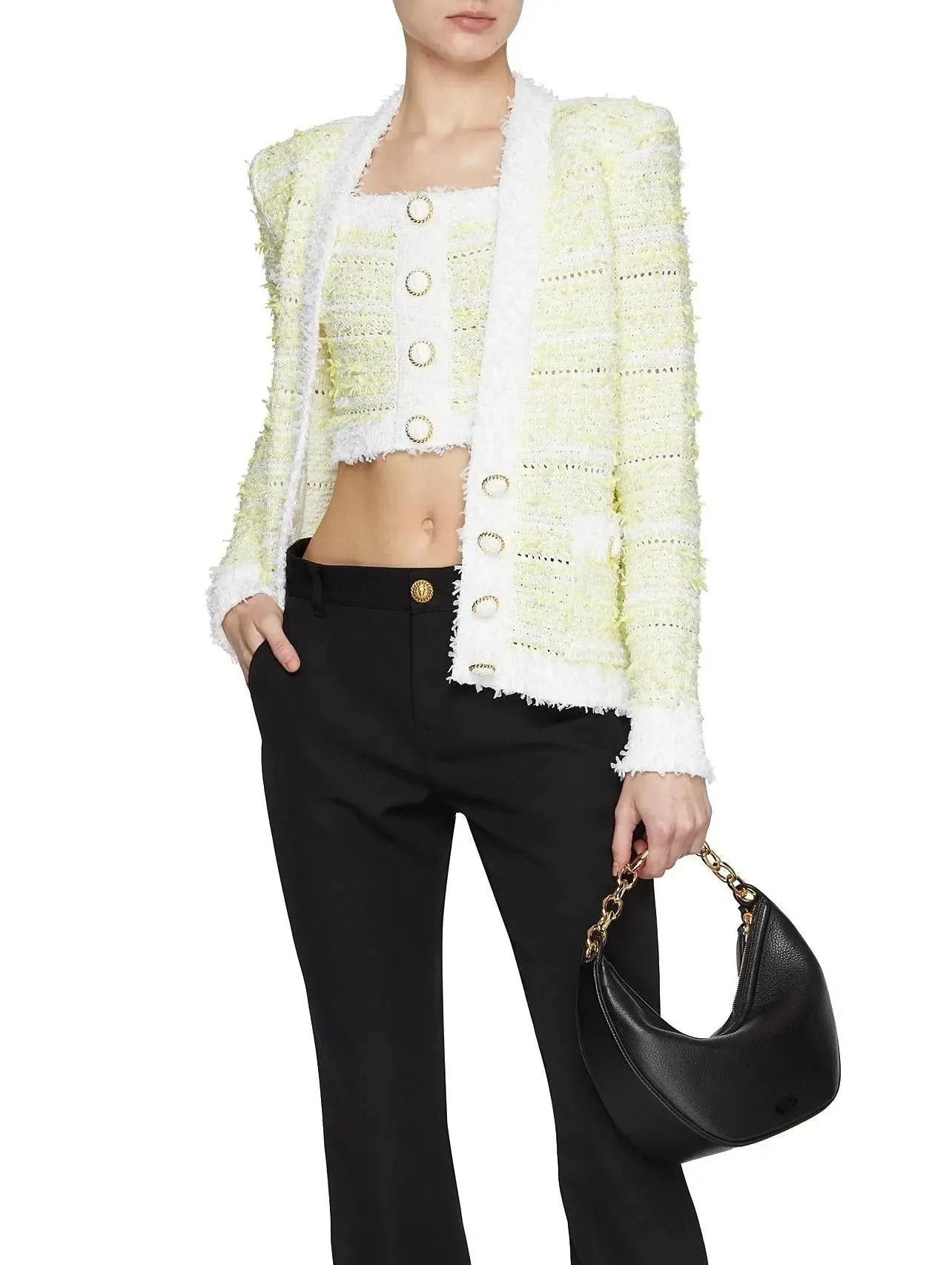 Women’s Cropped Striped Knit Tank in Yellow and White