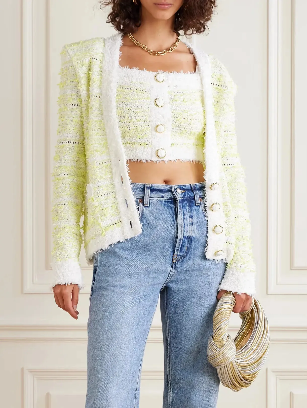 Women’s Cropped Striped Knit Tank in Yellow and White