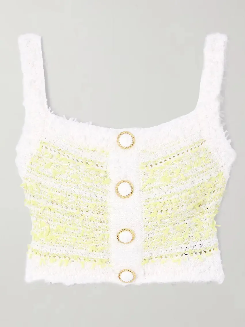 Women’s Cropped Striped Knit Tank in Yellow and White