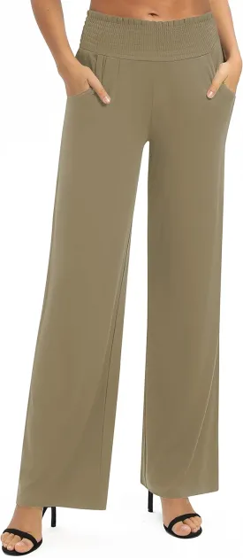 Women's Loose Straight Leg Palazzo Pants High Elastic Waist Causal Trousers with Pockets