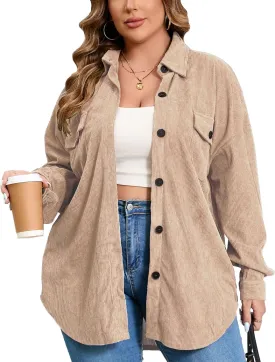 ZOMVA 2024 Women's 1X-5X Plus Size Flannel Plaid Corduroy Shacket Jacket Oversized Button Down Coats Shirts Winter Fall